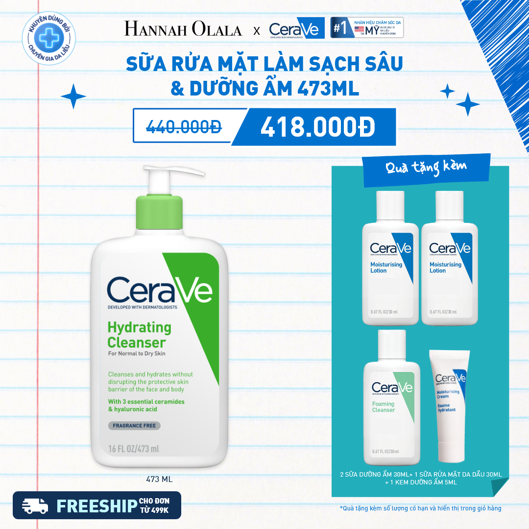  K34_DEAL 34: SỮA RỬA MẶT GIÚP LÀM SẠCH SÂU CHO DA THƯỜNG ĐẾN DA KHÔ HYDRATING CLEANSER 473ML 
