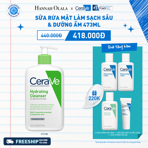  K34_DEAL 34: SỮA RỬA MẶT GIÚP LÀM SẠCH SÂU CHO DA THƯỜNG ĐẾN DA KHÔ HYDRATING CLEANSER 473ML 