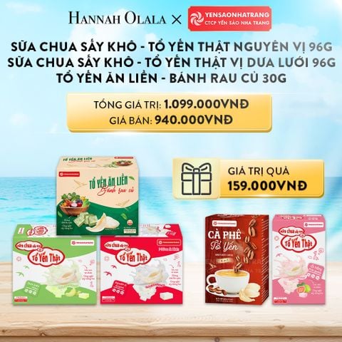  DEAL 02: SỮA CHUA KHÔ - TỔ YẾN THẬT NGUYÊN VỊ 96G
SỮA CHUA KHÔ - TỔ YẾN THẬT VỊ DƯA LƯỚI 96G
TỔ YẾN ĂN LIỀN - BÁNH RAU CỦ (30 GÓI) 