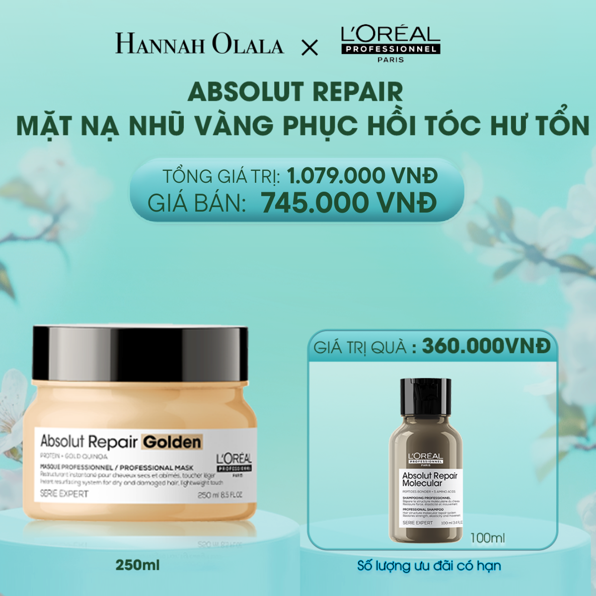  E851: DEAL 9: MẶT NẠ NHŨ VÀNG PHỤC HỒI HƯ TỔN TOÀN DIỆN L'ORÉAL PROFESSIONNEL ABSOLUT REPAIR GOLDEN 250ML 