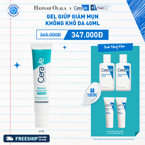  K38_DEAL 38: GEL GIÚP GIẢM MỤN KHÔNG KHÔ DA CẢI THIỆN MỜ THÂM, THU NHỎ LỖ CHÂN LÔNG CERAVE BLEMISH CONTROL GEL 40ML 