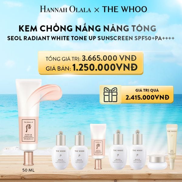  A302_DEAL 5: BỘ KEM CHỐNG NẮNG NÂNG TÔNG WHOO SEOL RADIANT WHITE TONE UP SUNSCREEN SPF50+/PA++++ 50ML + 25ML 