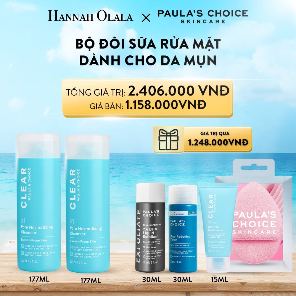  A470_DEAL 9: COMBO 2 SỮA RỬA MẶT CHO DA MỤN VÀ THU NHỎ LỖ CHÂN LÔNG CLEAR PORE NORMALIZING CLEANSER 177ML 
