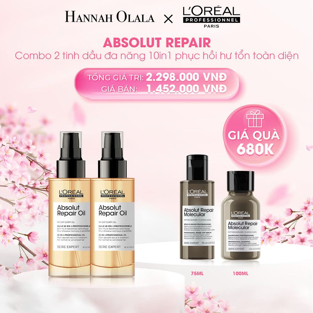  M308_DEAL 7: COMBO 2 TINH DẦU ĐA NĂNG PHỤC HỒI TÓC HƯ TỔN TOÀN DIỆN 10 TRONG 1 L'ORÉAL PROFESSIONNEL SERIE EXPERT ABSOLUT REPAIR GOLD 90ML 