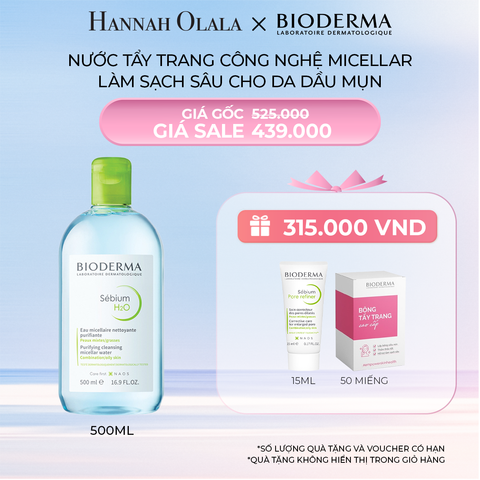  DEAL 8: TẨY TRANG VÀ LÀM SẠCH CÔNG NGHỆ MICELLAR CHO DA DẦU MỤN SEBIUM H2O 500ML 