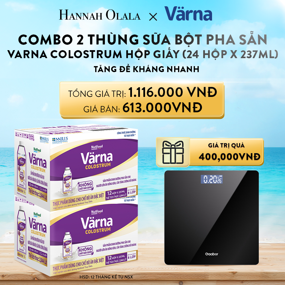  A520_DEAL 3: COMBO 2 THÙNG SỮA BỘT PHA SẴN VARNA COLOSTRUM HỘP GIẤY (24 HỘP X 237ML) 