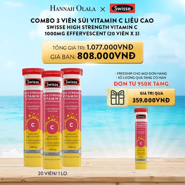  A415_DEAL 7: COMBO 3 VIÊN SỦI VITAMIN C LIỀU CAO SWISSE HIGH STRENGTH VITAMIN C 1000MG EFFERVESCENT (20 VIÊN) 