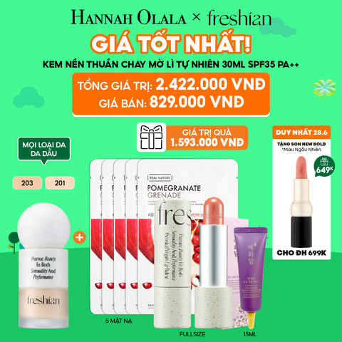  C58_DEAL 1: [DUY NHẤT 28.6] KEM NỀN CHO DA DẦU FRESHIAN THUẦN CHAY SPF35 PA++ 30ML MUA 1 TẶNG 7 