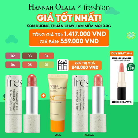  C62_DEAL 3: [DUY NHẤT 28.6] SON DƯỠNG FRESHIAN THUẦN CHAY LÀM MỀM MÔI SENSUAL VEGAN LIP BALM 3.3G MUA 1 TẶNG 2 