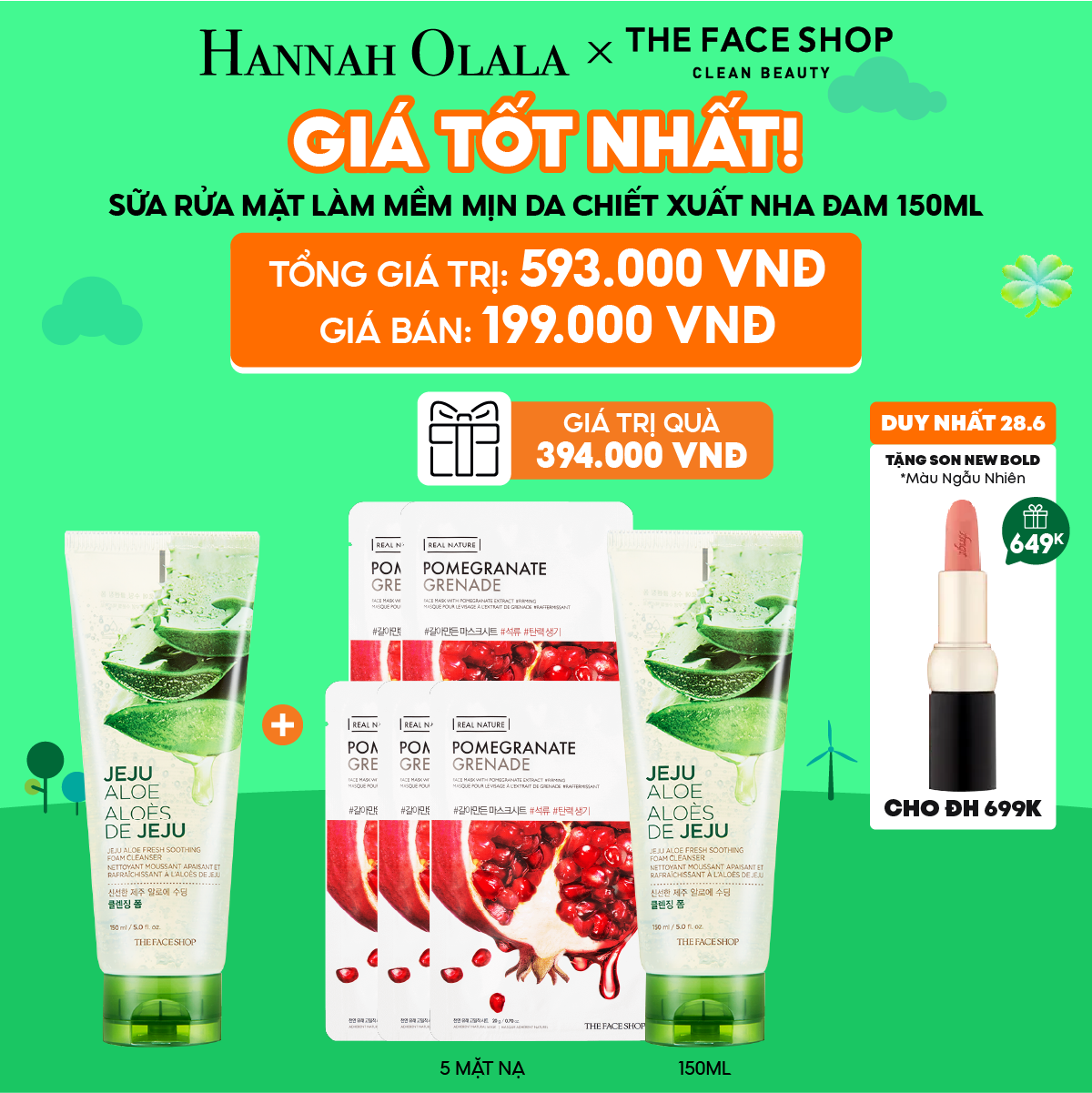  C85_DEAL 13: [DUY NHẤT 28.6] SỮA RỬA MẶT LÀM MỀM MỊN DA JEJU ALOE 150ML 