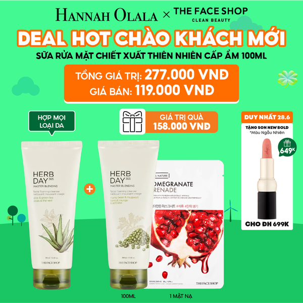  DEAL 14: [DUY NHẤT 28.6] SỮA RỬA MẶT TẠO BỌT DÀNH CHO DA KHÔ HERB DAY 365 100ML 