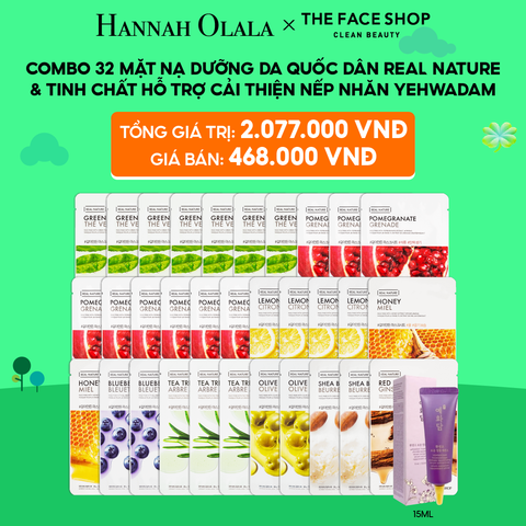  C76_DEAL 1: COMBO 32 MẶT NẠ QUỐC DÂN REAL NATURE (TẶNG TINH CHẤT MỜ ĐỐM NÂU) 