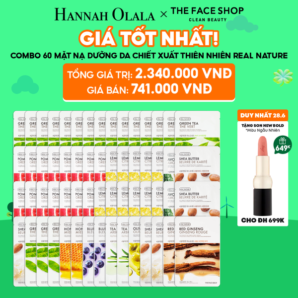  C87_DEAL 2: [DUY NHẤT 28.6] COMBO 60 MẶT NẠ DƯỠNG DA QUỐC DÂN REAL NATURE 