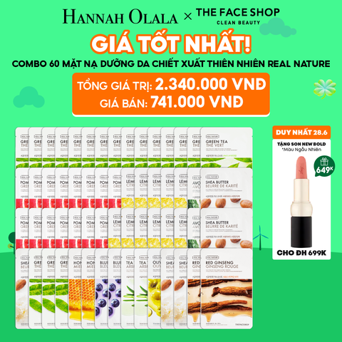  C87_DEAL 2: [DUY NHẤT 28.6] COMBO 60 MẶT NẠ DƯỠNG DA QUỐC DÂN REAL NATURE 