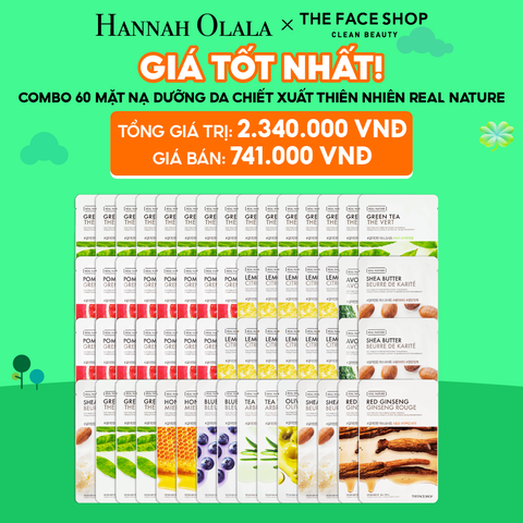  C87_DEAL 2: COMBO 60 MẶT NẠ DƯỠNG DA QUỐC DÂN REAL NATURE 