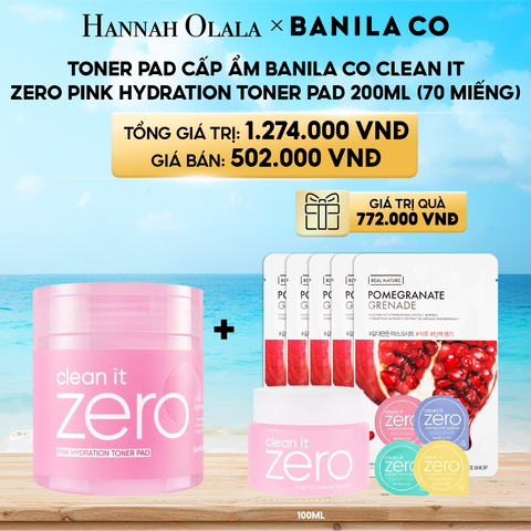  A341_DEAL 20: TONER PAD CẤP ẨM BANILA CO CLEAN IT ZERO PINK HYDRATION TONER PAD 200ML (70 MIẾNG) 