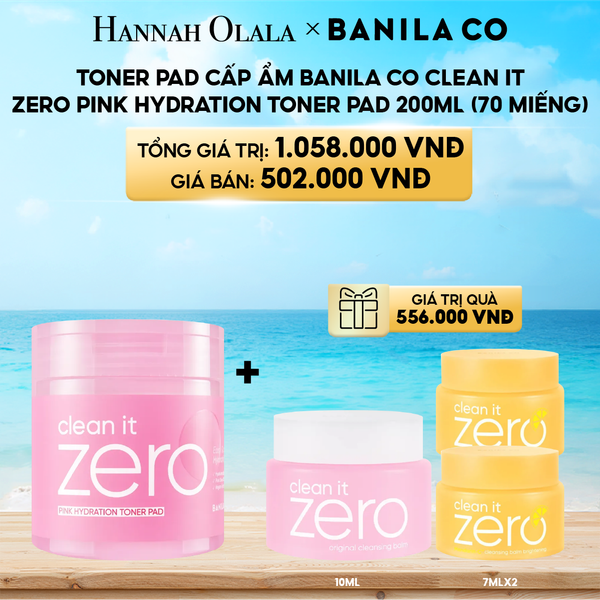  DEAL 20.1: TONER PAD CẤP ẨM BANILA CO CLEAN IT ZERO PINK HYDRATION TONER PAD 200ML (70 MIẾNG) 