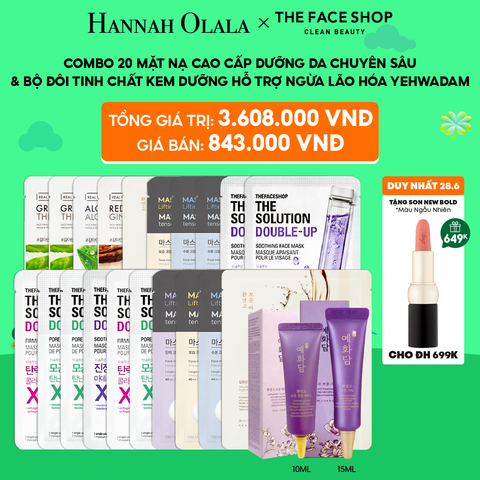  C88_DEAL 3: [DUY NHẤT 28.6] COMBO 20 MASK CAO CẤP TẶNG TINH CHẤT VÀ SERUM YEHWADAM 