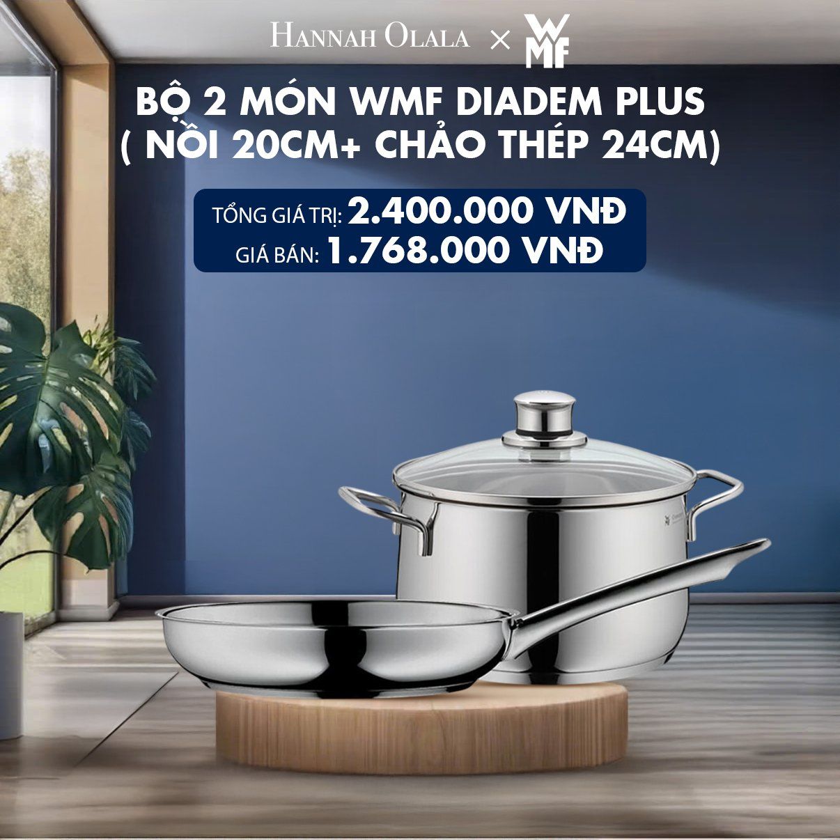  H161_DEAL 1: BỘ 2 MÓN WMF DIADEM PLUS ( NỒI 20CM+ CHẢO THÉP 24CM) 