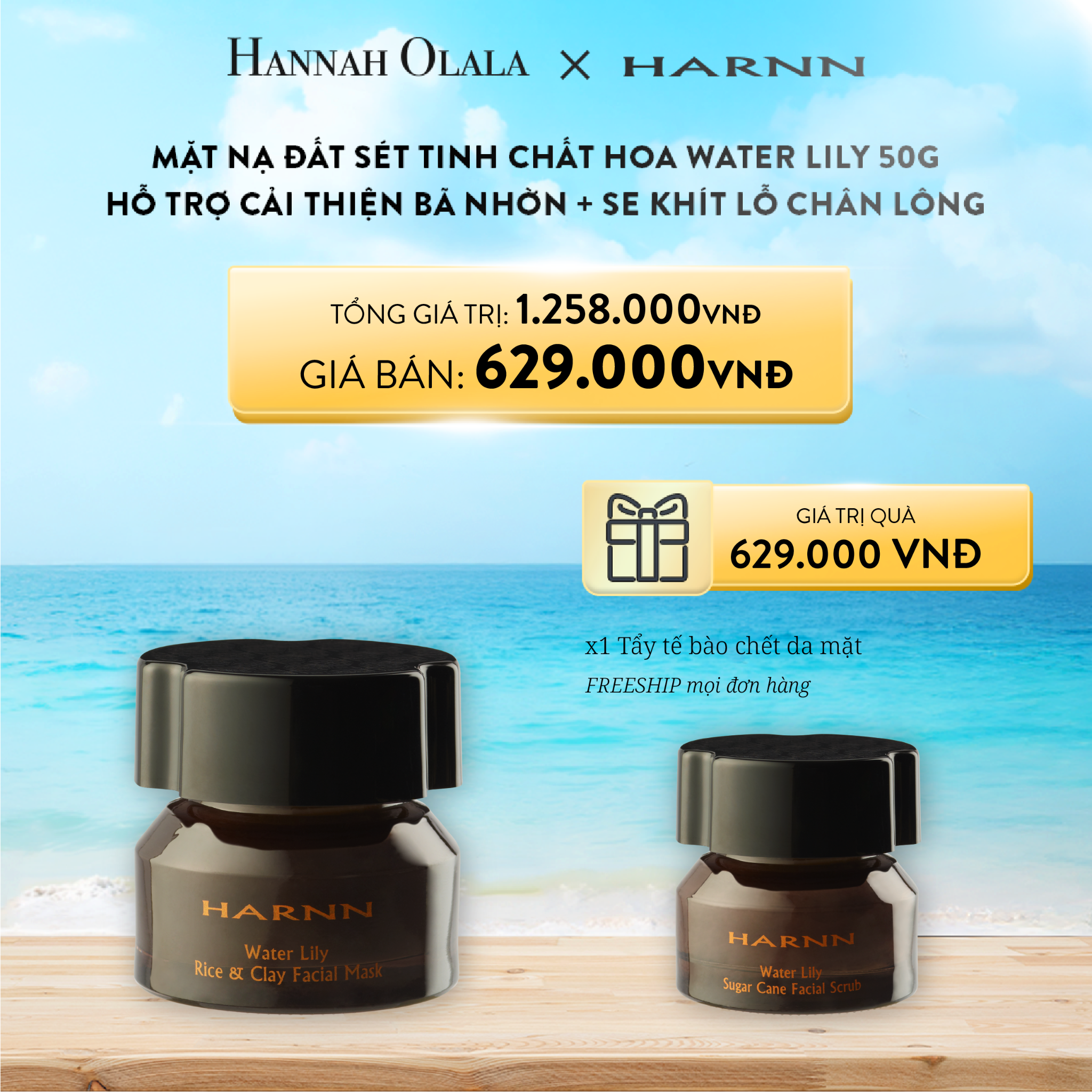 A796_DEAL 8: MẶT NẠ ĐẤT SÉT TINH CHẤT HOA WATER LILY 50G - HỖ TRỢ CÃI THIỆN BÃ NHỜN + SE KHÍT LỖ CHÂN LÔNG 