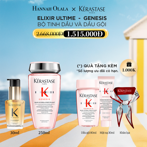  T26_DEAL 26: [BACK UP] COMBO TINH DẦU DƯỠNG TÓC CHẮC KHỎE KÉRASTASE ELIXIR ULTIME 30ML - DẦU GỘI NGỪA LÃO HÓA DA ĐẦU, NGĂN GÃY RỤNG KÉRASTASE GENESIS 250ML 