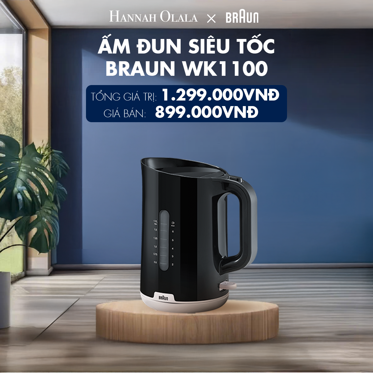  H24_DEAL 2: ẤM ĐUN SIÊU TỐC BRAUN WK1100 - DUNG TÍCH 1.7L, CÔNG SUẤT 2200W MẠNH MẼ 