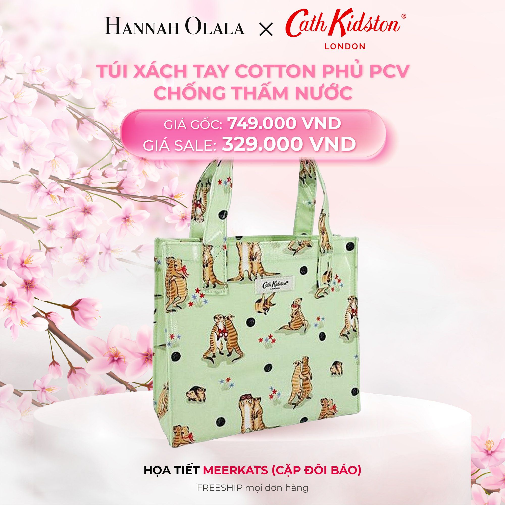  M50_DEAL 2: TÚI XÁCH TAY COTTON PHỦ PVC CHỐNG THẤM NƯỚC 