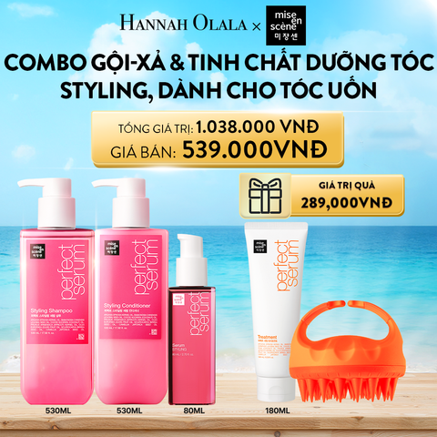  A552_DEAL 3: COMBO GỘI XẢ 530ML VÀ TINH CHẤT 80ML MISE EN SCENE PERFECT SERUM STYLING DƯỠNG TÓC SUÔN MƯỢT, DỄ VÀO NẾP DÀNH CHO TÓC UỐN 