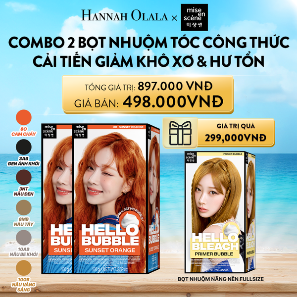  A563_DEAL 7: BỘ 2 HỘP NHUỘM TÓC TẠI NHÀ MISE EN SCÈNE HELLO BUBBLE 100G DẠNG BỌT KEM, CÔNG THỨC CẢI TIẾN MỚI HẠN CHẾ KHÔ XƠ VÀ HƯ TỔN 