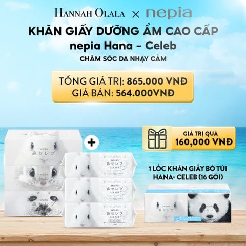  A204_DEAL 6: COMBO KHĂN GIẤY DƯỠNG ẨM CAO CẤP NEPIA HANA-CELEB CHĂM SÓC DA NHẠY CẢM 