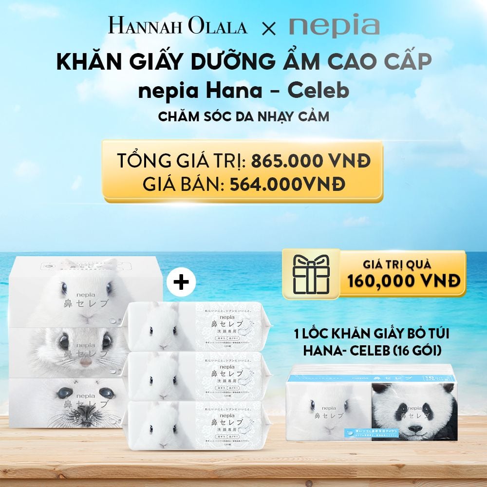  A204_DEAL 6: COMBO KHĂN GIẤY DƯỠNG ẨM CAO CẤP NEPIA HANA-CELEB CHĂM SÓC DA NHẠY CẢM 