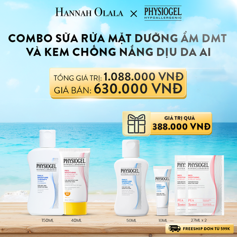  A800_DEAL 11: BỘ ĐÔI SỮA RỬA MẶT 150ML VÀ KEM CHỐNG NẮNG DƯỠNG ẨM VÀ LÀM DỊU DA PHYSIOGEL RED SOOTHING AI 40ml 
