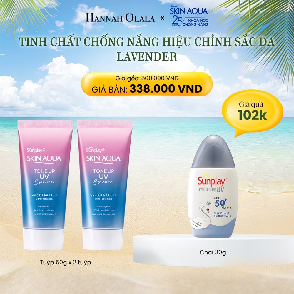  E63_DEAL 13: COMBO 02 TINH CHẤT CHỐNG NẮNG HIỆU CHỈNH SẮC DA LAVENDER 50G GIẢM 15% VÀ TẶNG 01 SỮA CHỐNG NẮNG DƯỠNG TRẮNG DA SUNPLAY WHITENING UV 30G 