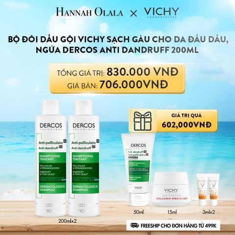  DEAL 6: BỘ ĐÔI DẦU GỘI VICHY SẠCH GÀU CHO DA ĐẦU DẦU, NGỨA DERCOS ANTI DANDRUFF 200ML 