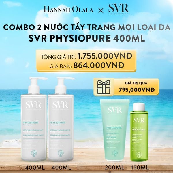  A817_DEAL 05: COMBO 2 NƯỚC TẨY TRANG GIÚP LÀM SẠCH DA MẶT DÙNG ĐƯỢC CHO CẢ MẮT VÀ MÔI SVR PHYSIOPURE EAU MICELLAIRE 400ML 