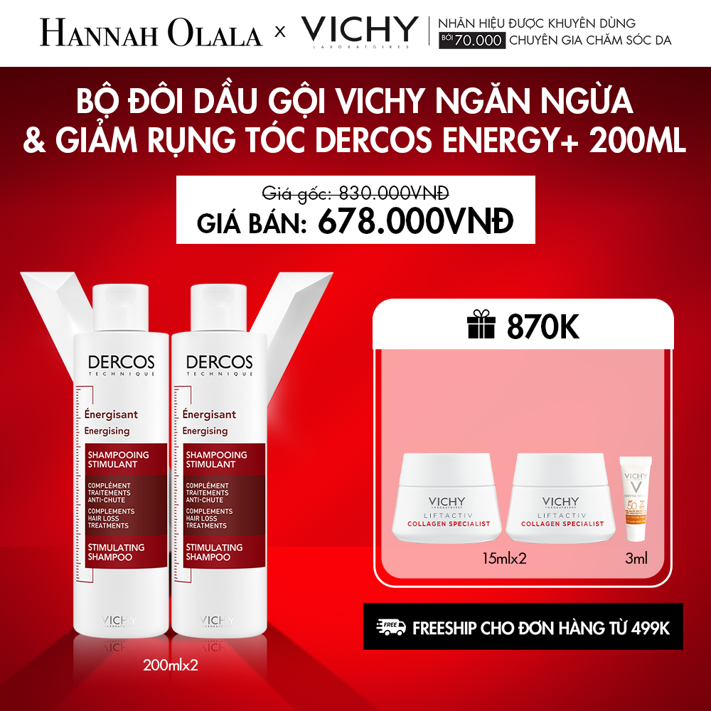  K22_DEAL 22: BỘ ĐÔI DẦU GỘI VICHY NGĂN NGỪA & GIẢM RỤNG TÓC DERCOS ENERGY+ 200ML 