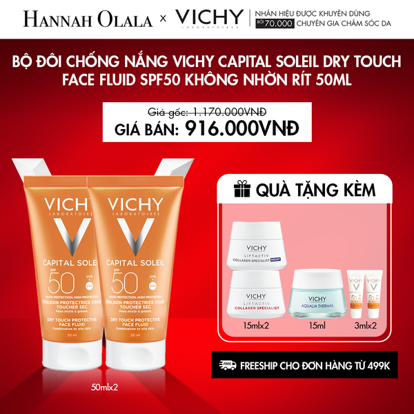  K23_DEAL 23: BỘ ĐÔI CHỐNG NẮNG VICHY CAPITAL SOLEIL DRY TOUCH FACE FLUID SPF50 KHÔNG NHỜN RÍT 50ML 