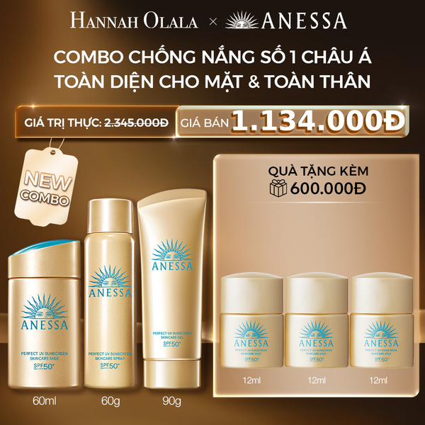  C3: DEAL 11: COMBO CHỐNG NẮNG TOÀN DIỆN CHO CÁC HOẠT ĐỘNG NGOÀI TRỜI CHO MẶT - TOÀN THÂN ANESSA GOLD MILK 60ML + GOLD GEL 90G + GOLD SPRAY 60G 