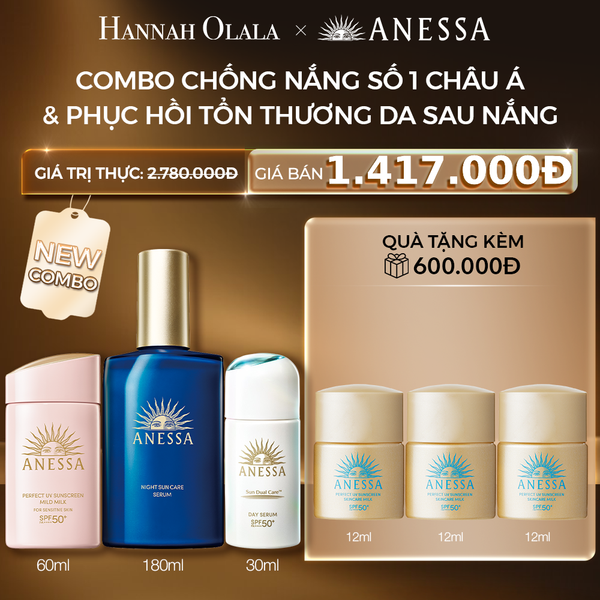  C4: DEAL 12: COMBO CHỐNG NẮNG VÀ DƯỠNG DA TOÀN DIỆN AN TOÀN CHO DA NHẠY CẢM ANESSA MILD MILK 60ML + DAY SERUM 30ML + NIGHT SERUM 180ML 