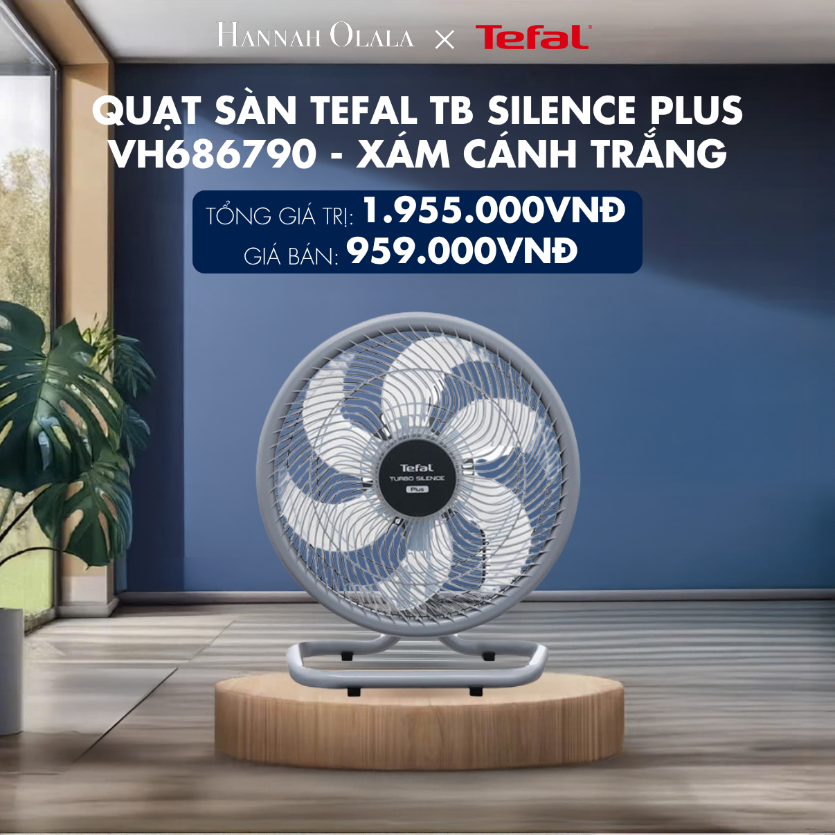  H139_DEAL 13: QUẠT SÀN TEFAL TB SILENCE PLUS VH686790 - XÁM CÁNH TRẮNG 