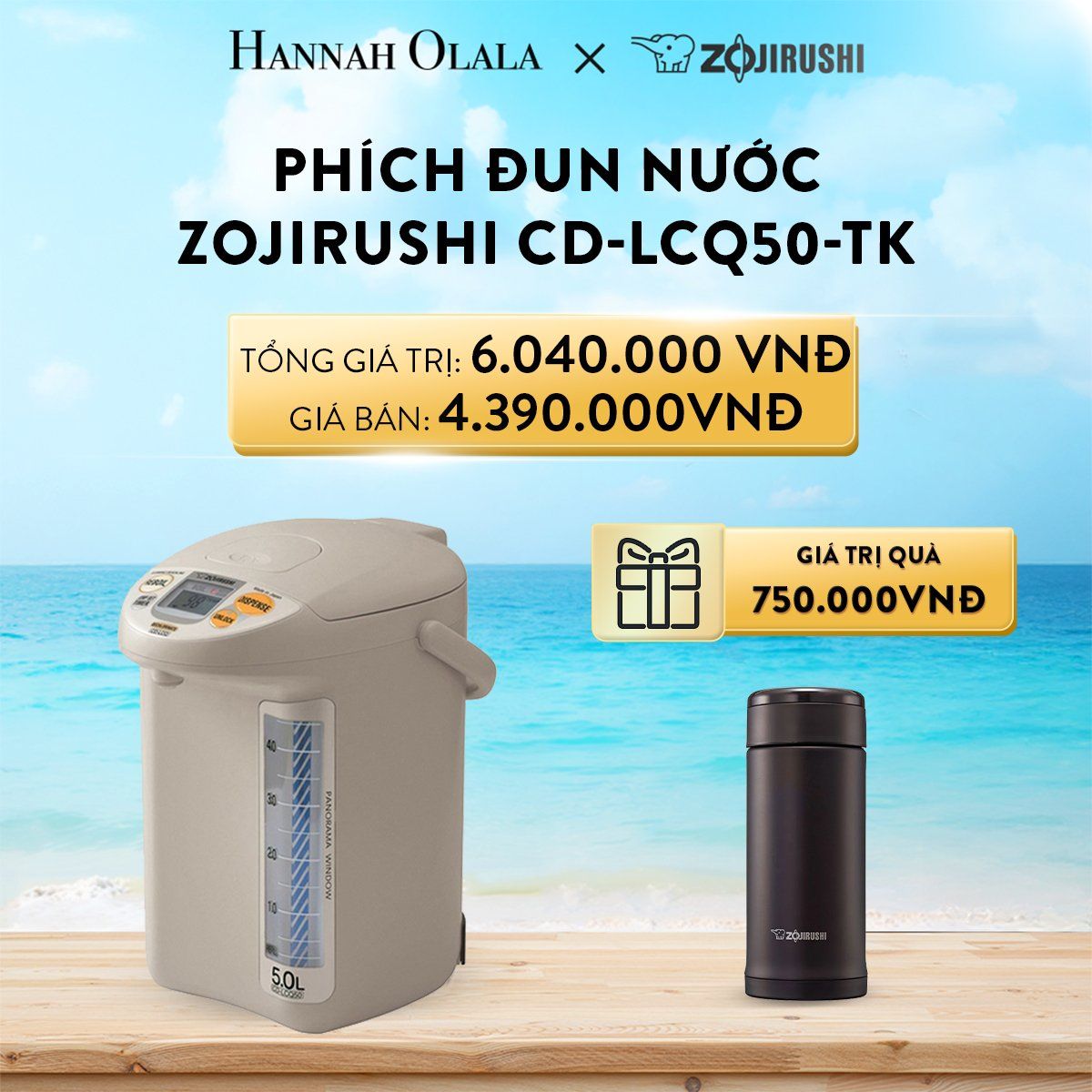  A192_DEAL 13: PHÍCH ĐUN NƯỚC ZOJIRUSHI CD-LCQ50-TK – DUNG TÍCH 5.0L 