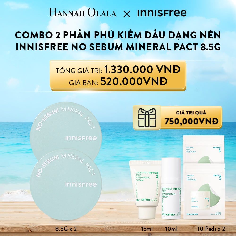  A135_DEAL 14: COMBO 2 PHẤN PHỦ KIỀM DẦU DẠNG NÉN INNISFREE NO SEBUM MINERAL PACT 8.5G 