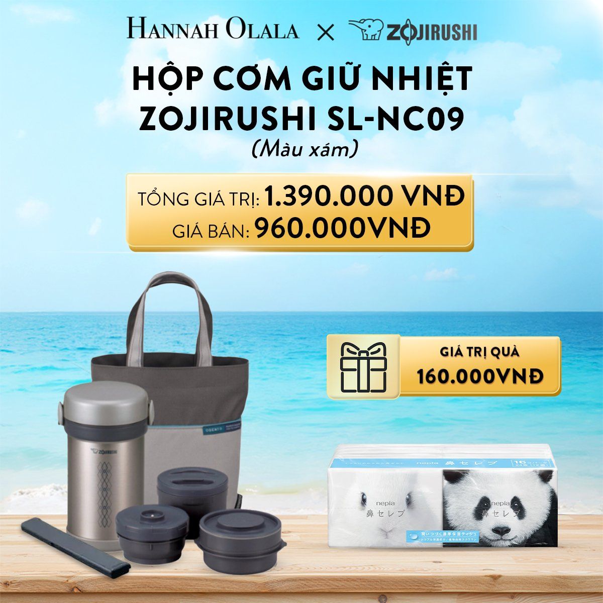  A195_DEAL 15: HỘP CƠM GIỮ NHIỆT ZOJIRUSHI SL-NC09 – MÀU XANH / MÀU XÁM 