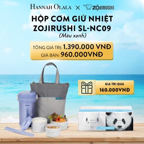  A195_DEAL 15: HỘP CƠM GIỮ NHIỆT ZOJIRUSHI SL-NC09 – MÀU XANH / MÀU XÁM 