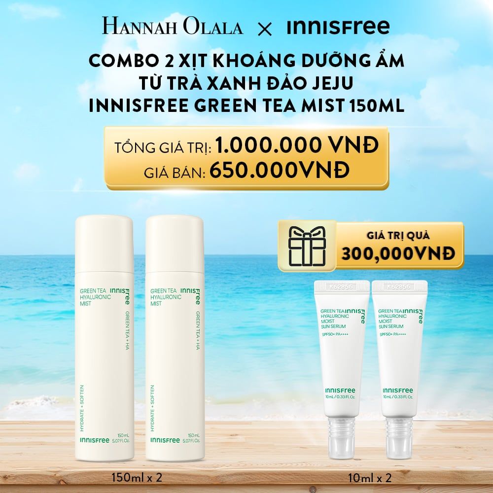  A137_DEAL 16: COMBO 2 XỊT KHOÁNG DƯỠNG ẨM TỪ TRÀ XANH ĐẢO JEJU INNISFREE GREEN TEA MIST 150ML 