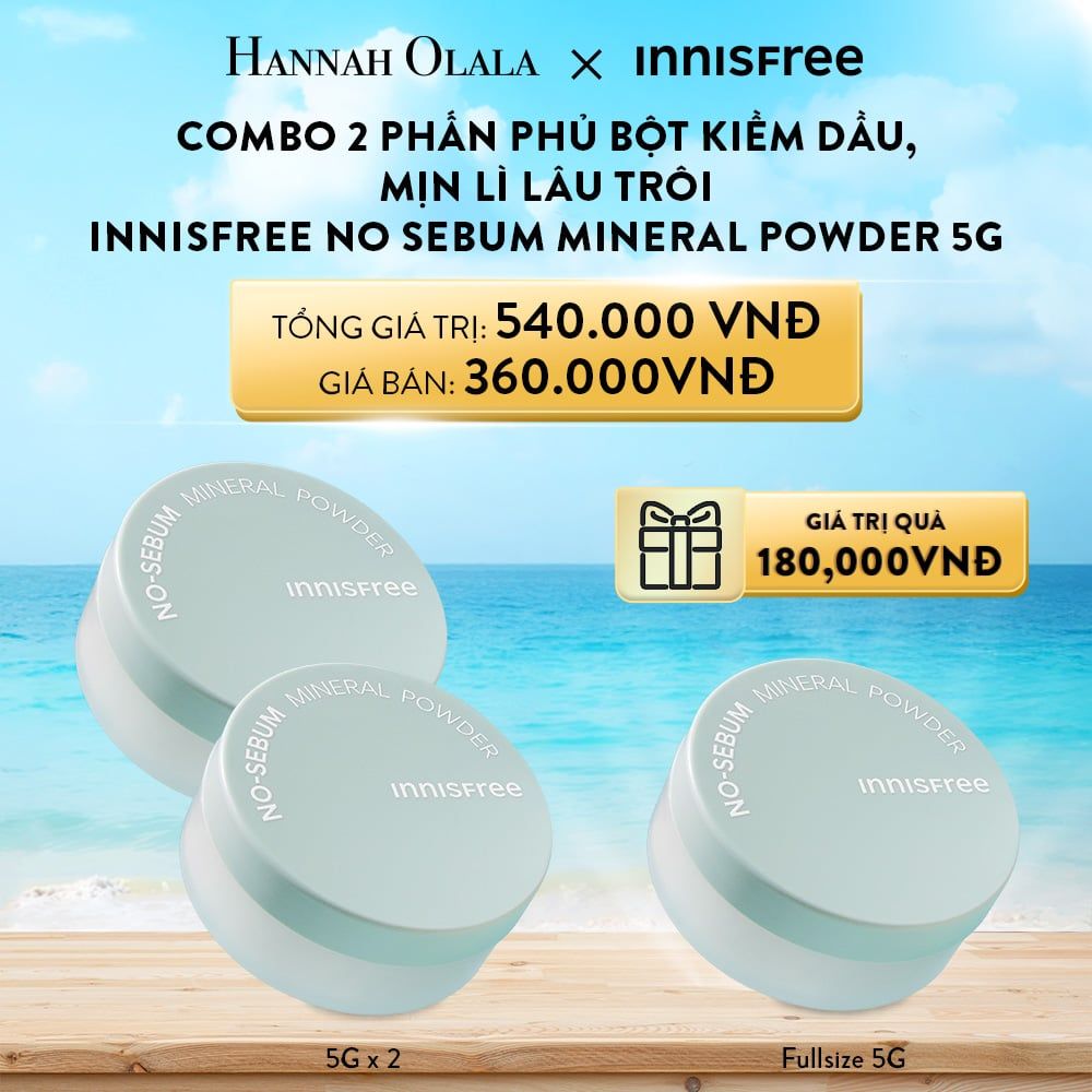  A5678_DEAL 14: COMBO 2 PHẤN PHỦ BỘT KIỀM DẦU, MỊN LÌ LÂU TRÔI INNISFREE NO SEBUM MINERAL POWDER 5G 