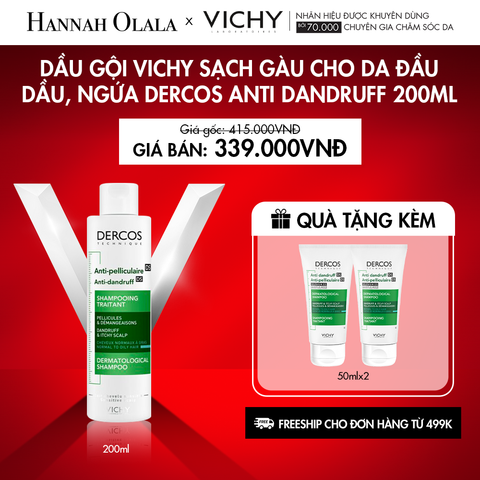  K13_DEAL 13: DẦU GỘI VICHY SẠCH GÀU CHO DA ĐẦU DẦU, NGỨA DERCOS ANTI DANDRUFF 200ML 