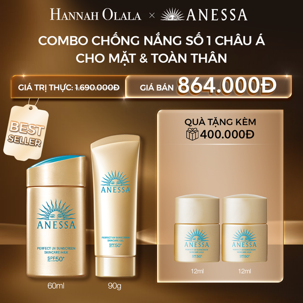  C1: DEAL 1: COMBO SỮA CHỐNG NẮNG & GEL CHỐNG NẮNG BẢO VỆ HOÀN HẢO CHO MẶT - TOÀN THÂN ANESSA GOLD MILK 60ML + GOLD GEL 90G 