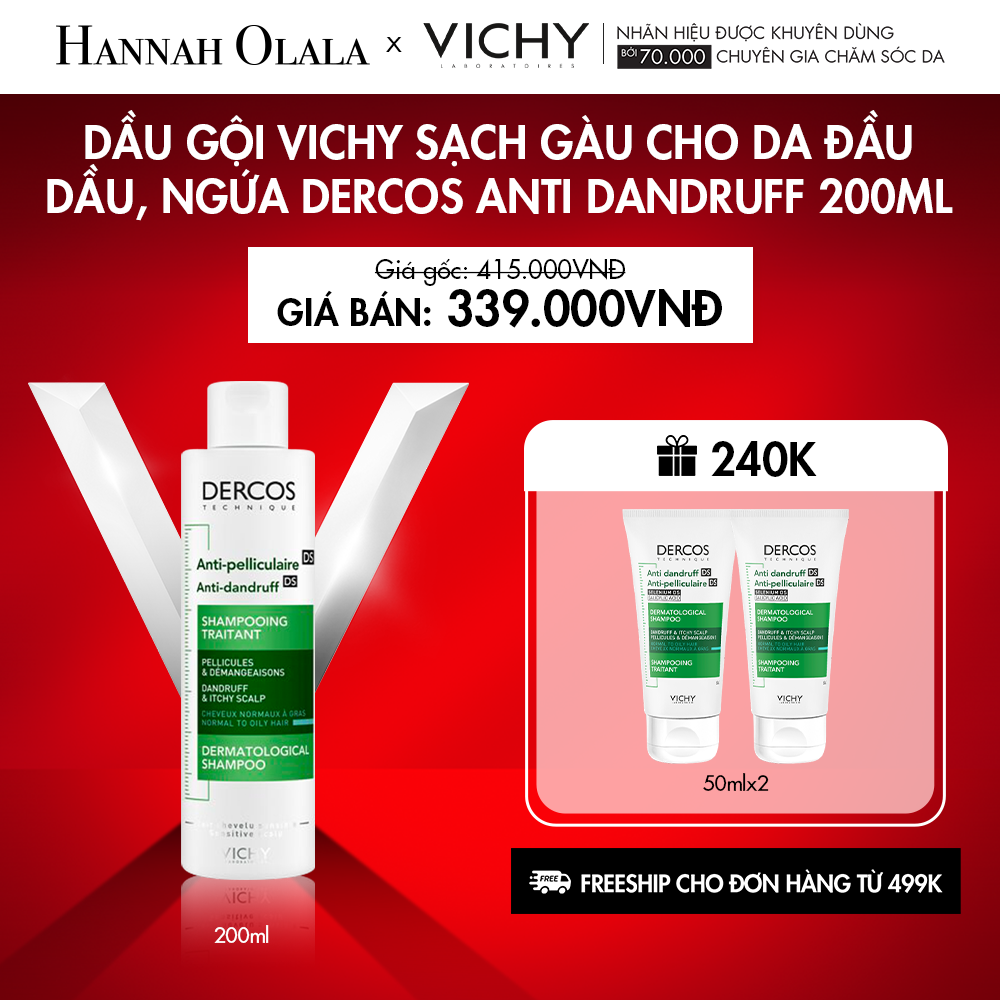  K13_DEAL 13: DẦU GỘI VICHY SẠCH GÀU CHO DA ĐẦU DẦU, NGỨA DERCOS ANTI DANDRUFF 200ML 