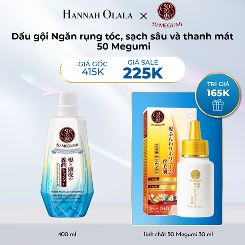  E22_DEAL 22: MUA 01 DẦU GỘI NGĂN RỤNG TÓC, SẠCH SÂU VÀ THANH MÁT 50 MEGUMI 400ML (XANH DƯƠNG) TẶNG 01 50 MEGUMI HAIR ESSENCE 30ML 